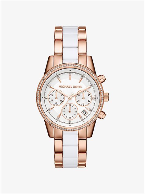 michael kors ritz pavé rose gold tone and acetate watch|Michael Kors Ritz Crystal Pavé Rose Gold.